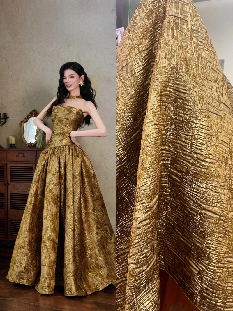 Vintage Sewing Textile - Bronz Kahverengi Dokulu Düzensiz Jakarlı Kumaş